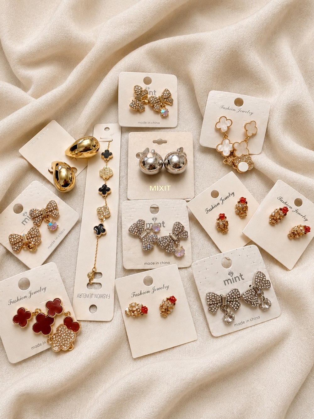 Pick Your Earrings | Gold Rhinestone Clover Bow | Fashion Jewelry| Coquette Luxe